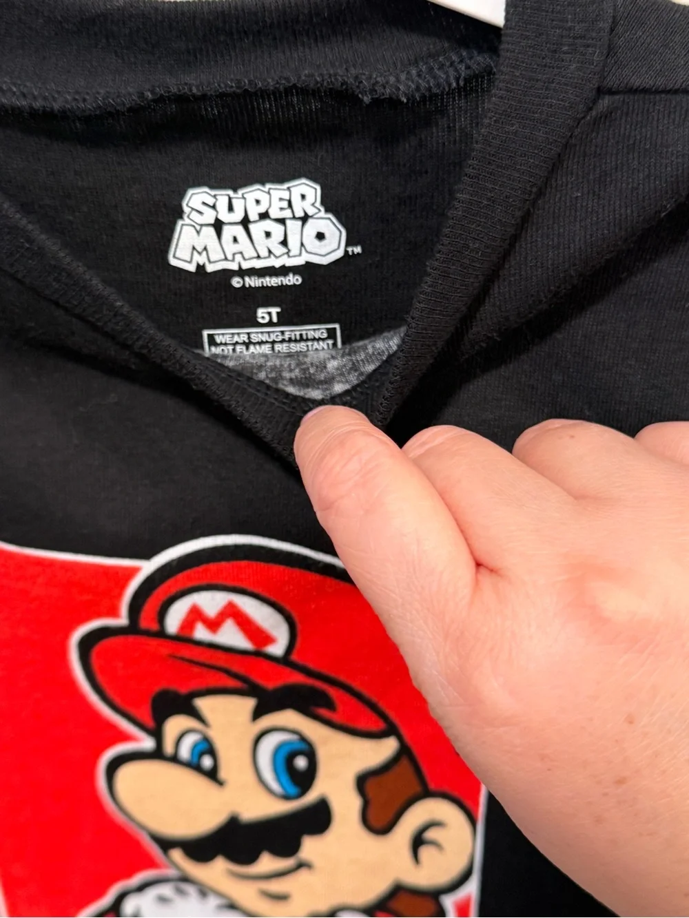 5T Mario Graphic Long Sleeve Top & Checker Pajamas Set - Black & Red